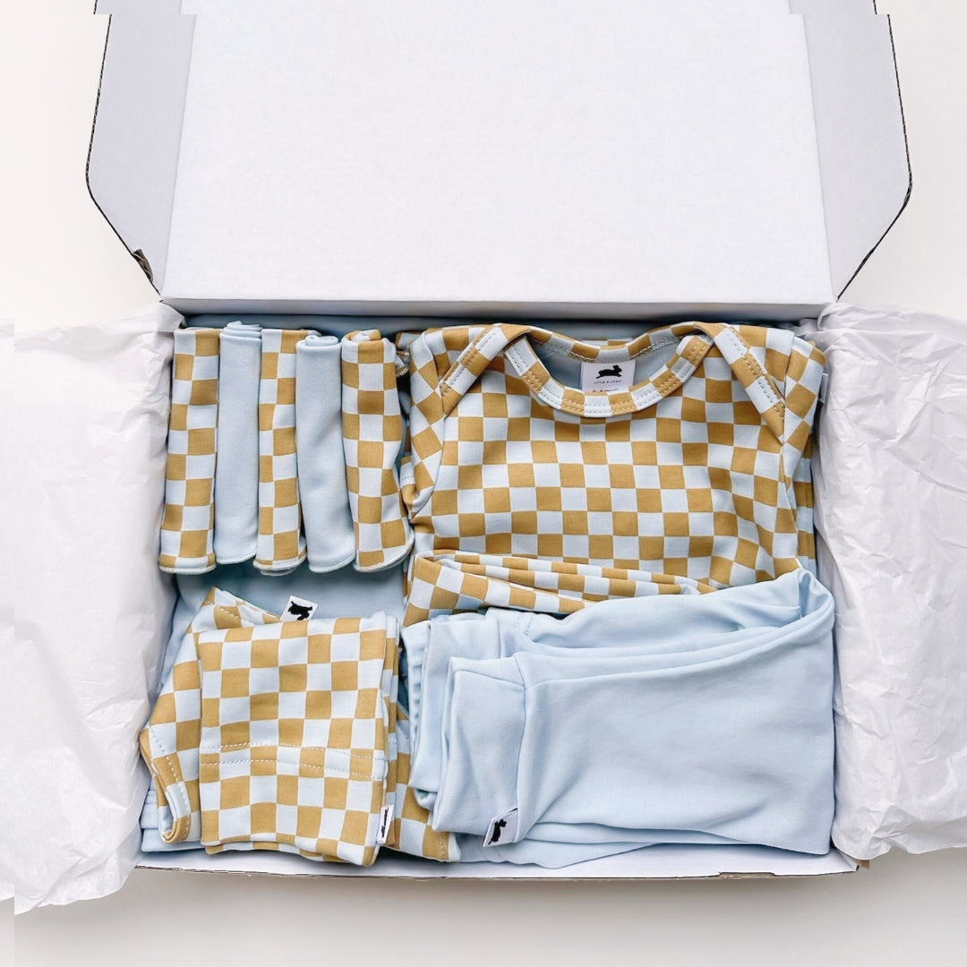 Bamboo Baby Capsule Gift Box - Blue Checkers & Powder Blue-1