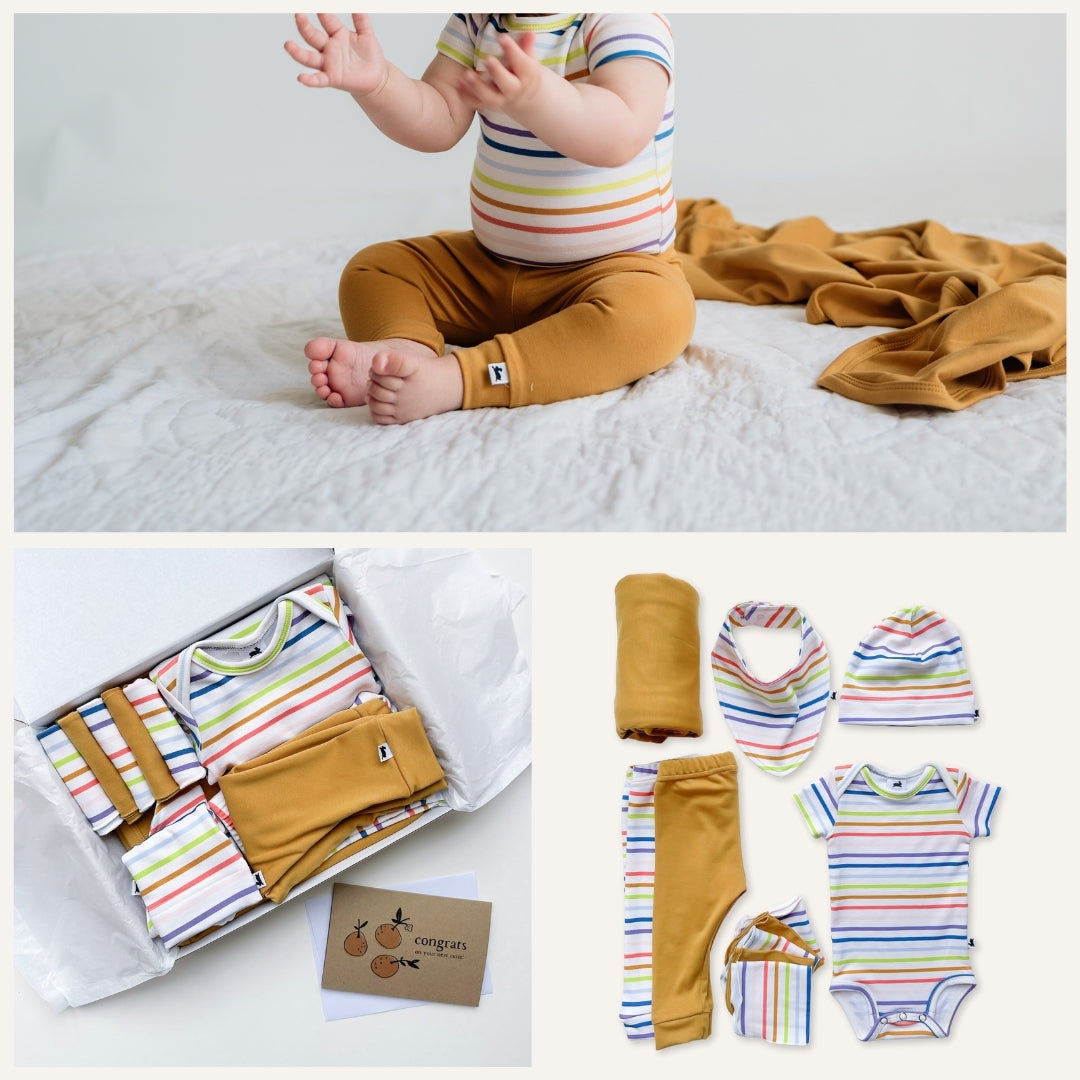 Bamboo Baby Capsule Gift Box - Rainbow Stripe & Sunflower-0