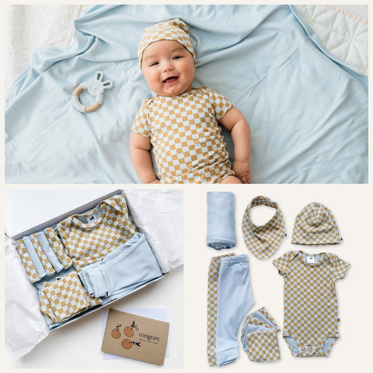 Bamboo Baby Capsule Gift Box - Blue Checkers & Powder Blue-0