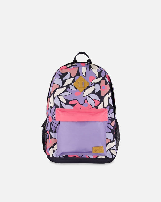 Kids Backpack Black Retro Flower Print-0