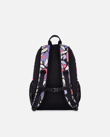 Kids Backpack Black Retro Flower Print-2