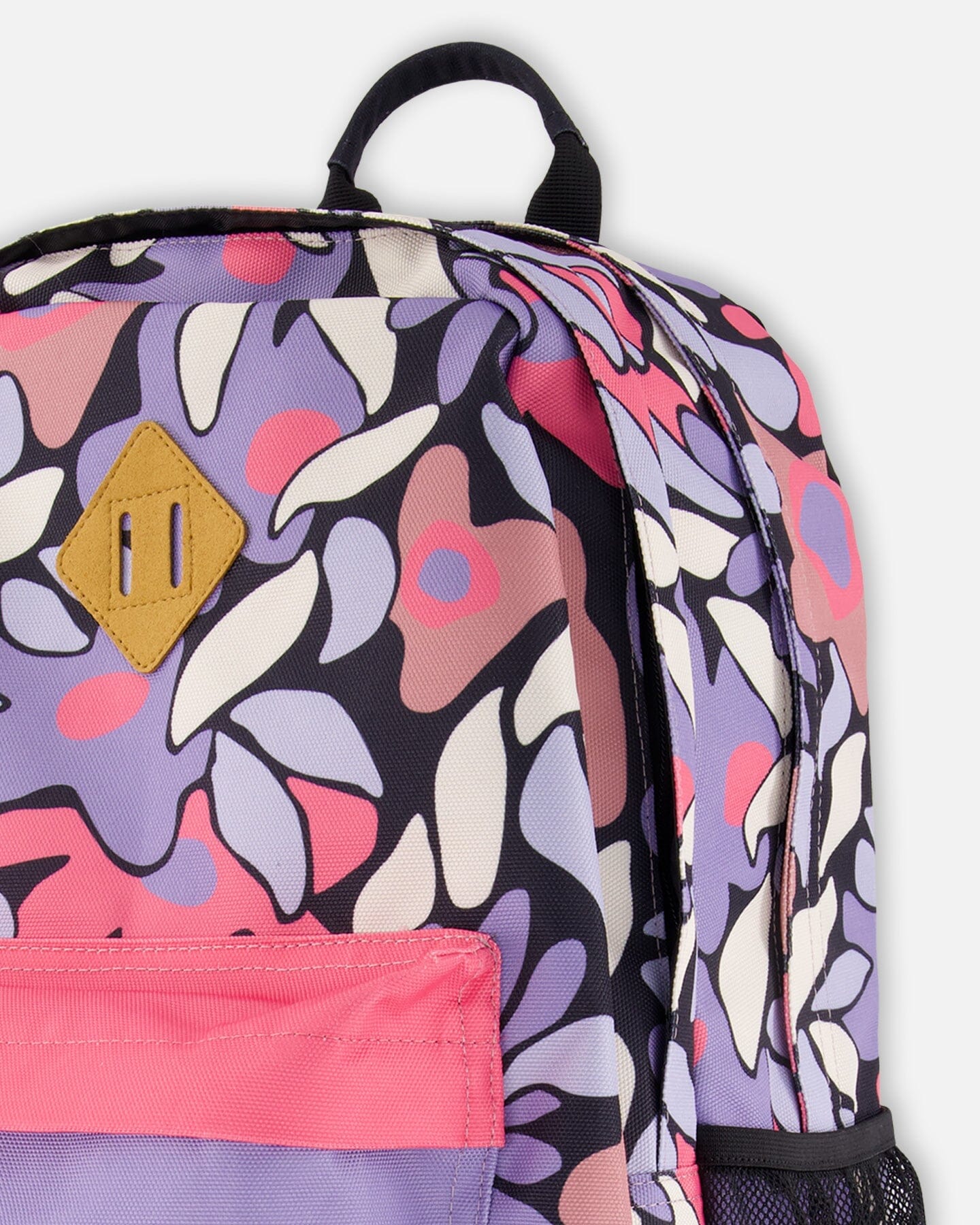 Kids Backpack Black Retro Flower Print-3